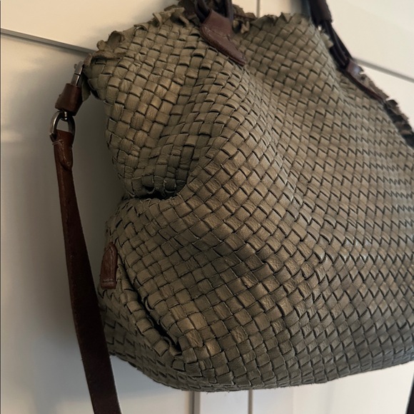 HENRY BEGUELIN WASHED GREEN WOVEN LEATHER SATCHEL - - Picture 3 of 9